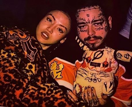 Nicole Frazier Lake's son, Post Malone with his girlfriend, Ashlen Diaz.